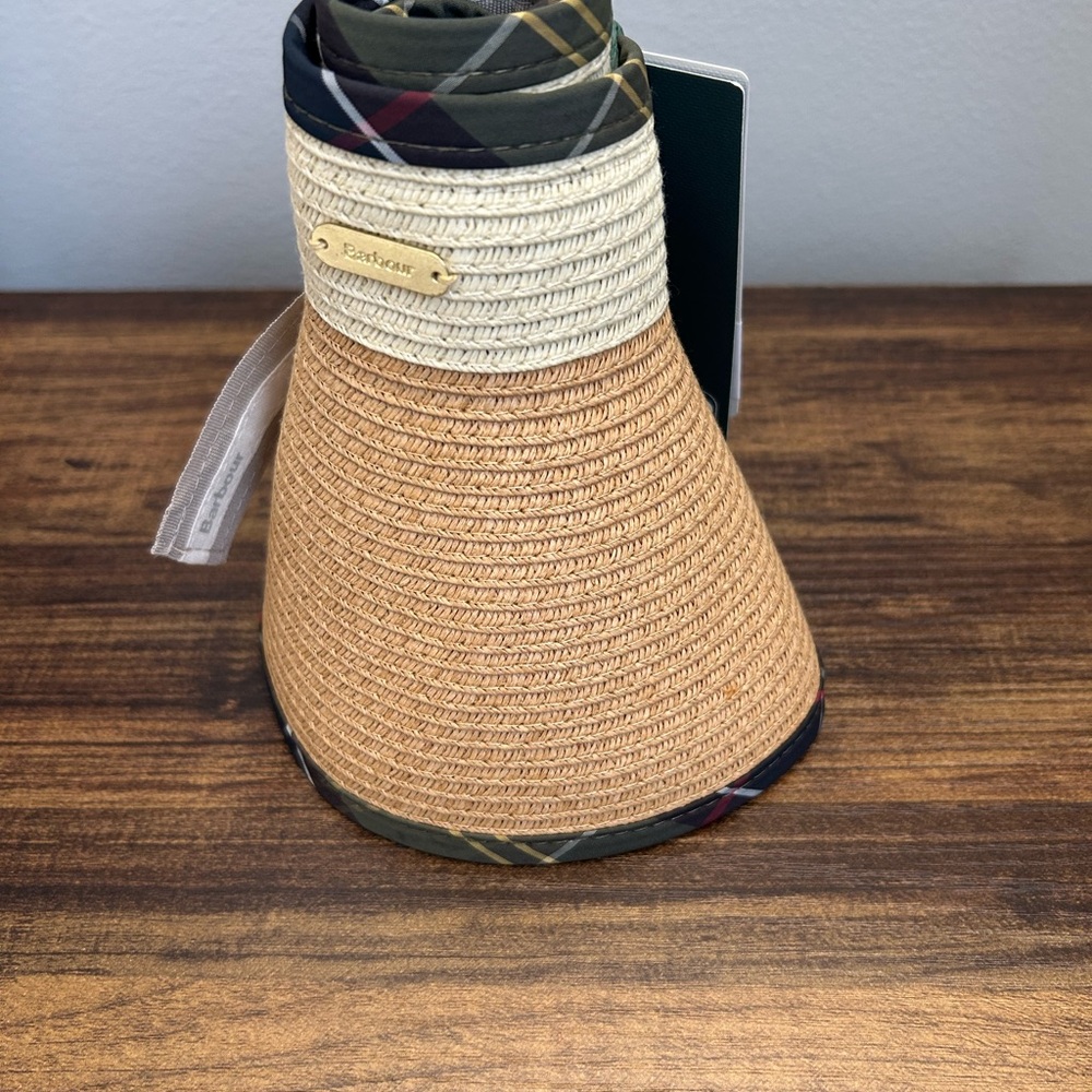 Barbour Straw Visor with Plaid Trim